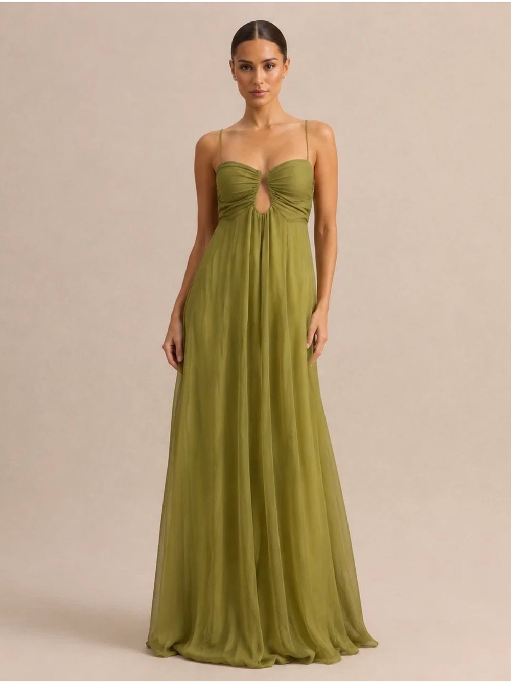 Olive Green Chiffon Spaghetti-Strap Wedding Gown